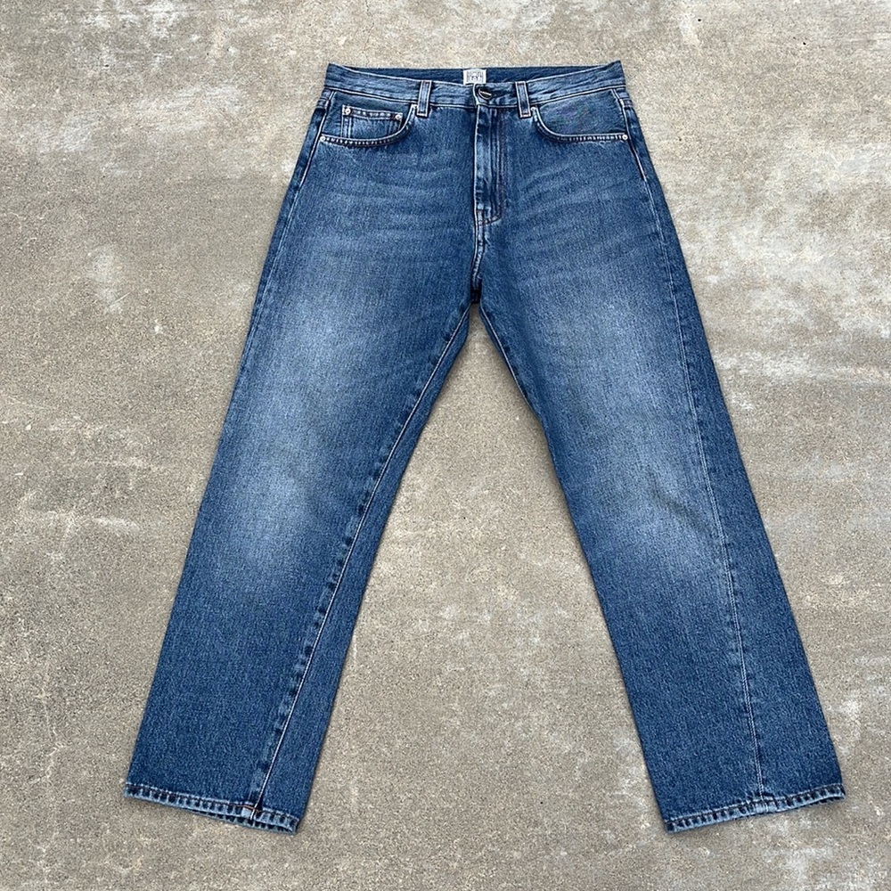 NWOT TOTEME Twisted Seam High Waist Straight Leg Crop Jeans in Washed Blue